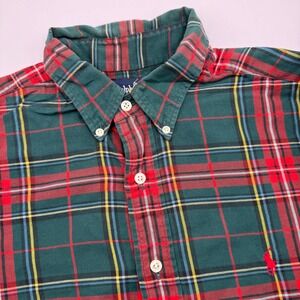 Polo Ralph Lauren Red Green Plaid Button Down Shirt Men Large Long Sleeve Casual